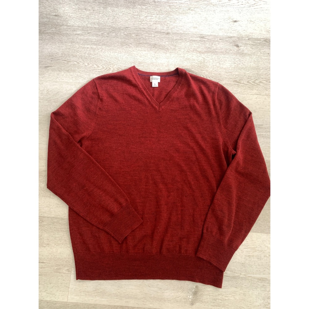 Club Monaco‎ Mens 100% Wool Italian Yarn V-Neck Sweater Burgundy Red Large